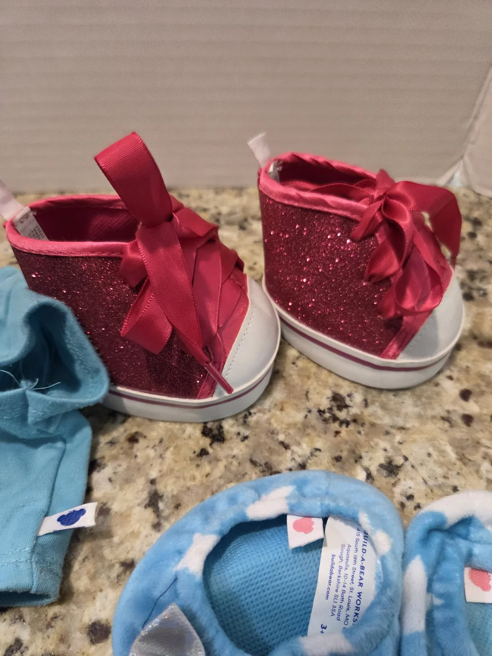 Build A Bear BAB Clothing Lot Pink Glitter Shoes Train Dragon Outfit Backpack